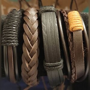 4Pc. Braided PU Leather Handcrafted Bracelets Unisex